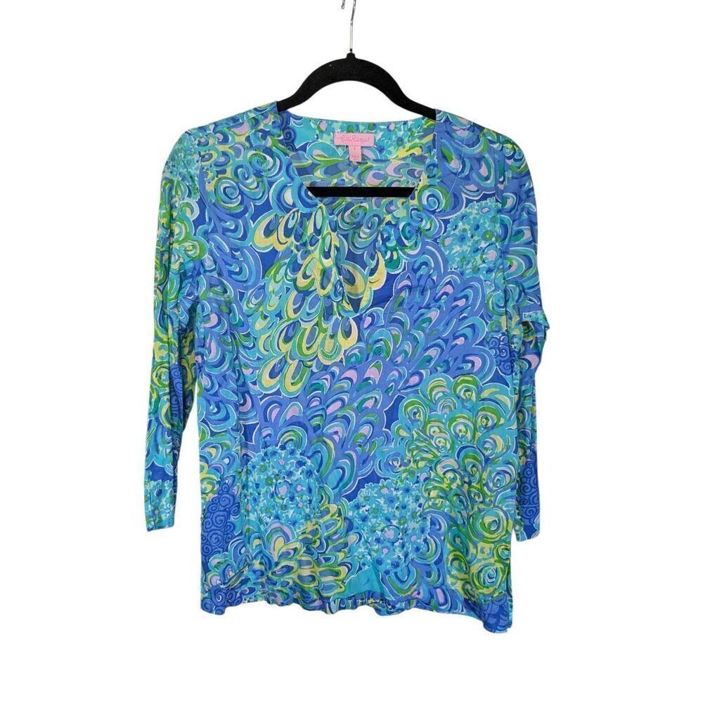 Lilly Pulitzer Amelia Island Tunic Sea Blue Lilly's Lagoon Print Top Size Small